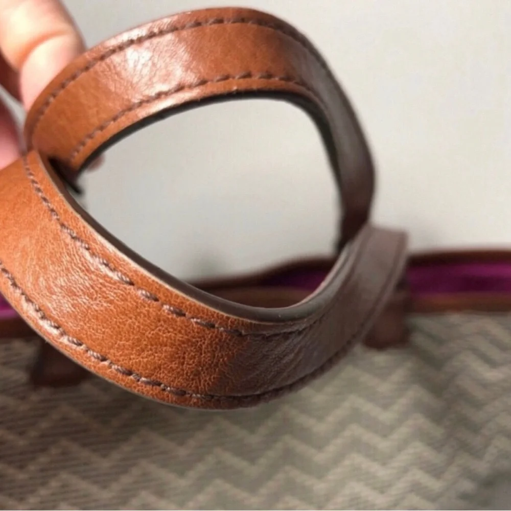 Fossil Brown and Cream Tassel Tote Bag.